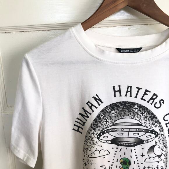 Human Haters Club Alien Cat White Graphic T-shirt Women’s Medium Avant Garde - Picture 2 of 11